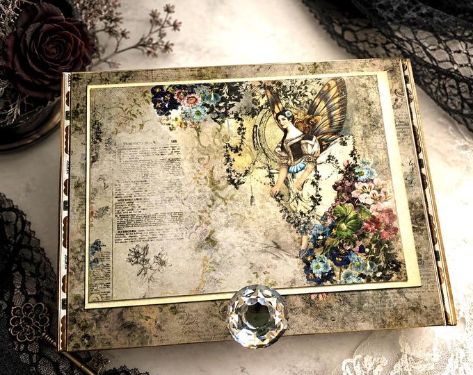 Fairy Floral Keepsake Box: Vintage Wooden Memory Treasure Chest — Decorated Cigar Box — Free Shipping