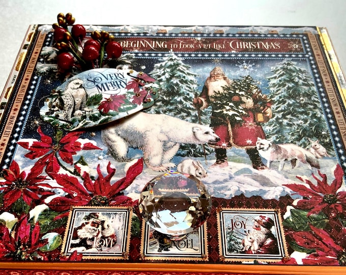 Let It Snow Christmas Decorated Cigar Box – Graphic 45 | Santa with Polar Bears & Poinsettias | Holiday Keepsake Box | Free Shipping USA