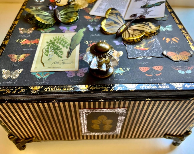 Butterfly Decorated Cigar Box – Vintage-Inspired Botanical Keepsake Box