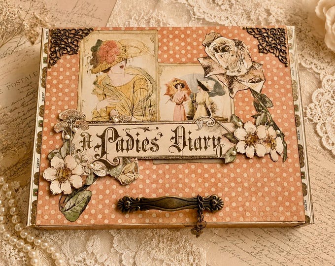 Ladies Diary Decorated Cigar Box – Feminine Memory Keepsake – Vintage Style Jewelry Box - Free Shipping