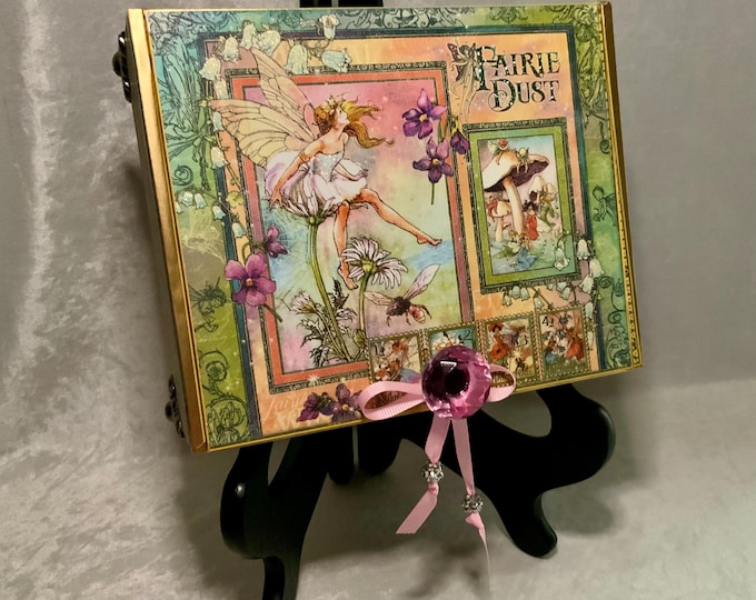 Fairy Keepsake Box – Graphic 45 Fairie Dust Decorated Cigar Box with Pink Knob & Metal Feet Whimsical Fairy Keepsake Box – Altered Cigar Box