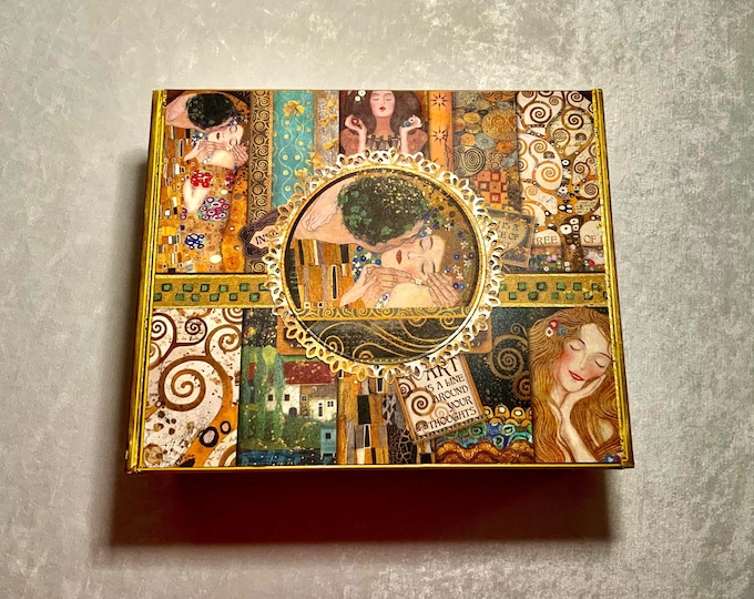 Custom Gustav Klimt Keepsake Box – Art Nouveau Cigar Box, Handmade Storage Box with Artwork & Feet Options, Free Shipping