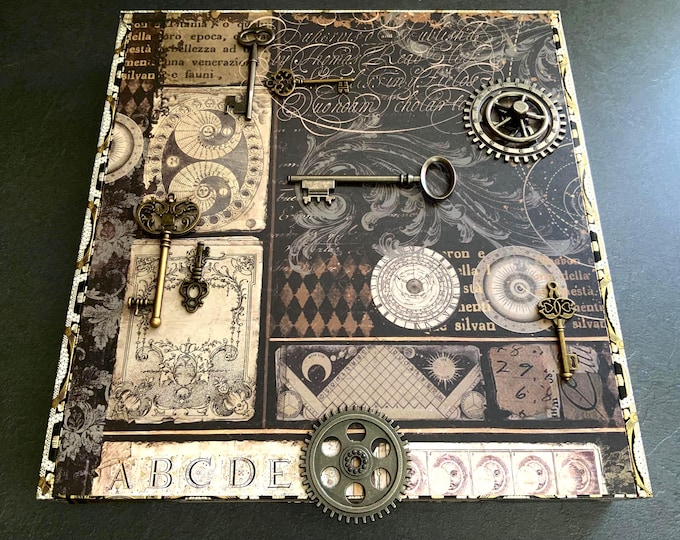 Large Steampunk Alchemy Cigar Box with Gear Knob