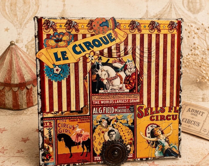 Steampunk Circus Decorated Cigar Box – Handmade Vintage Clown & Carnival Keepsake - Free Shipping