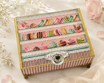 French Bakery Keepsake, Life is Sweet Gift, Shabby Chic Box, Upcycled Decorated Cigar Box