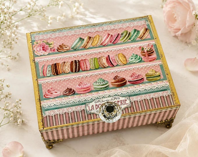Upcycled Patisserie Cigar Box, French Bakery Decor, Life is Sweet Gift, Shabby Chic Box - Free Shipping in USA