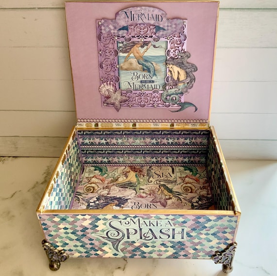 Mermaid Jewelry Box, Upcycled Cigar Box, Born to be a Mermaid Decor, Ocean-Themed Storage, Handmade Gift, Mermaid Gift, Fantasy Jewelry Box