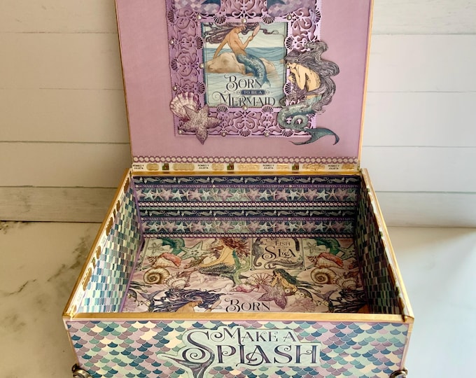 Mermaid Jewelry Box, Upcycled Cigar Box, Born to be a Mermaid Decor, Ocean-Themed Storage, Handmade Gift, Mermaid Gift, Fantasy Jewelry Box
