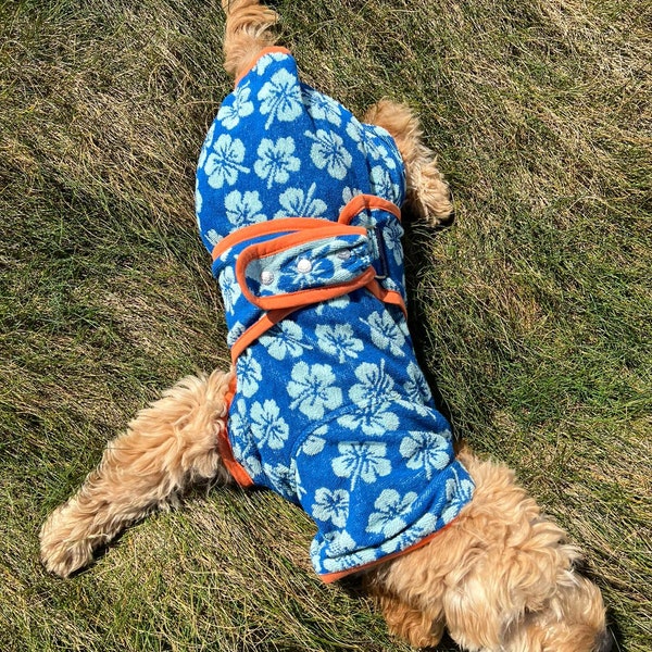 Harbour Hounds Surf Pup Blue Wave Dog Drying Robe - Dog Drying Towel - Dog Beach Towel