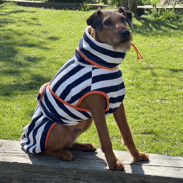 Harbour Hounds Navy/Sea Salt Dog Drying Robe - Dog Drying Towel - Dog Beach Towel