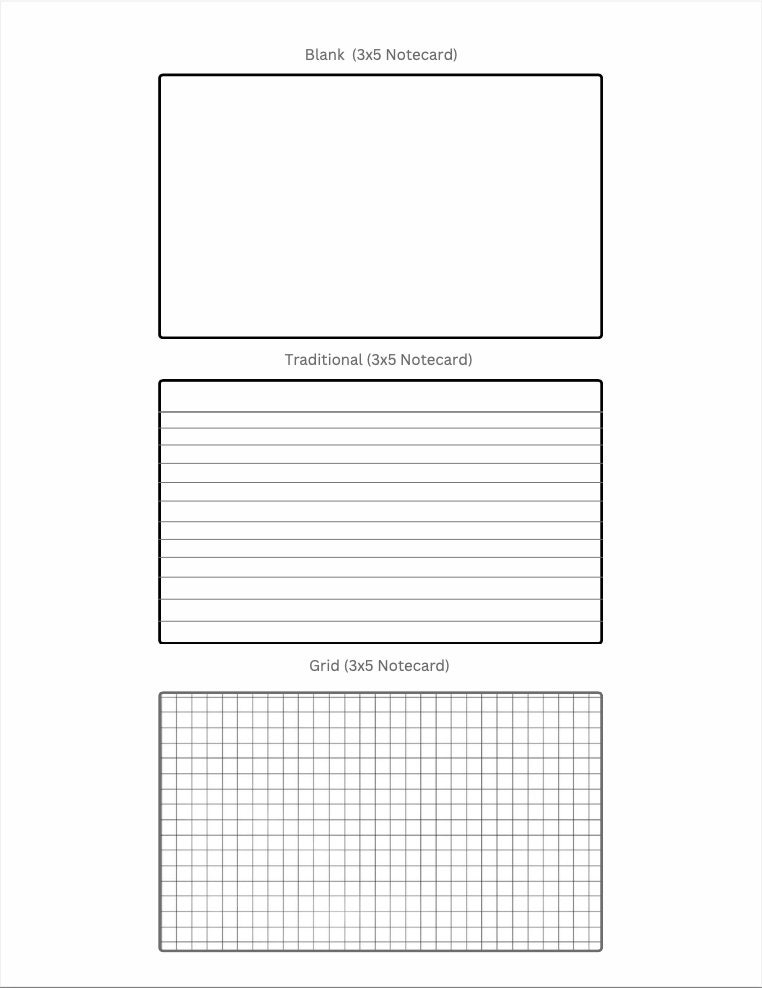 Notecard Template Blank, Lined, and Grid, Test Cheat Sheet Notecard - Etsy