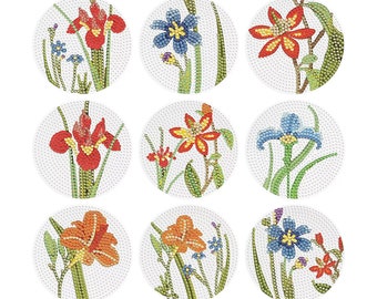 9 Pcs Floral Patterns Diamond Painting Coasters with Holder for Beginners Kids Adult