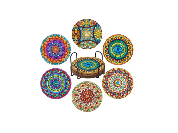 6PCS Mandala DIY Diamond Painting Coaster Set (With Stand) A