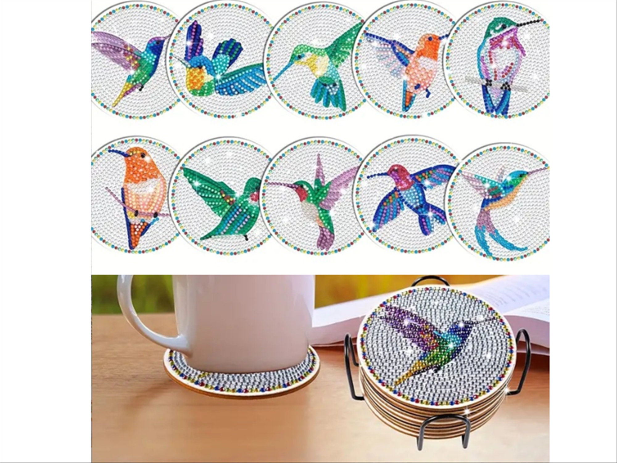 10pcs Beautiful Humming Bird Diamond Painting Coasters Kit/ DIY 5D Gem ...