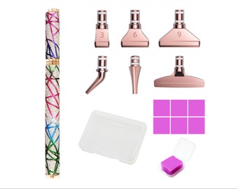Multifunctional Geometric Stripes Diamond Painting Pen Tools Set with Six Different Metal Pen Tips 6 Glues for DIY Mosaic Painting