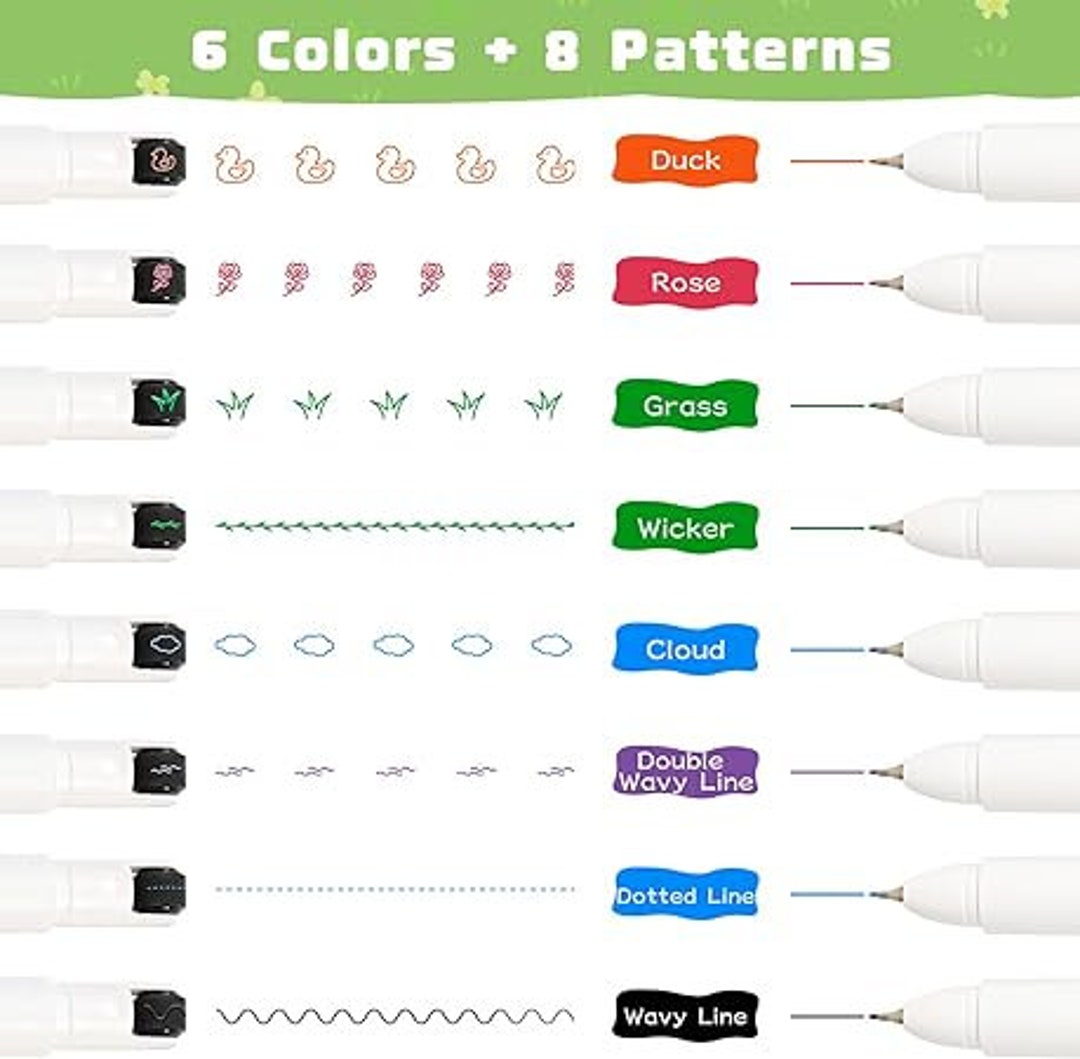 Set of 8 Dual-tip Pens With Rolling Pattern Markers for School Marking ...
