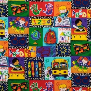 Kinder Kids by Springs Creative, 100% Cotton Fabric by the Yard,Quilting, Apparel Fabric, HomeDecor,Crafts,Kids Back to School, Bus,Backpack