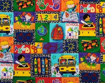 Kinder Kids by Springs Creative, 100% Cotton Fabric by the Yard,Quilting, Apparel Fabric, HomeDecor,Crafts,Kids Back to School, Bus,Backpack