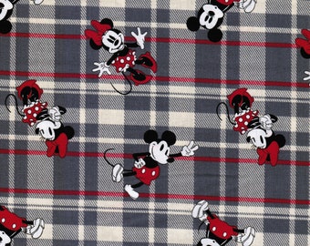 Disney Mickey & Minnie Plaid, 100% Cotton Fabric by the Yard, Quilt Fabric, Apparel Fabric, Home Decor,Crafts, Gray Plaid, Nursery, Baby,Fun