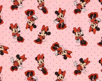 Pink Minnie Mouse, Disney, Polka Dots, 100% Cotton Fabric by the Yard, Quilt Fabric, Apparel Fabric,Home Decor Fabric, Crafts, Girls,Nursery