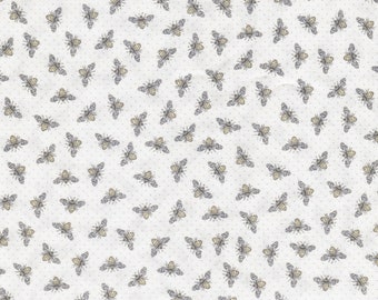 Tiny Bees on Pale Yellow/Cream with Dots,BrotherSister Design,100% Cotton Fabric by the Yard,Quilting,Apparel, HomeDecor,Crafts,Nursery,Baby