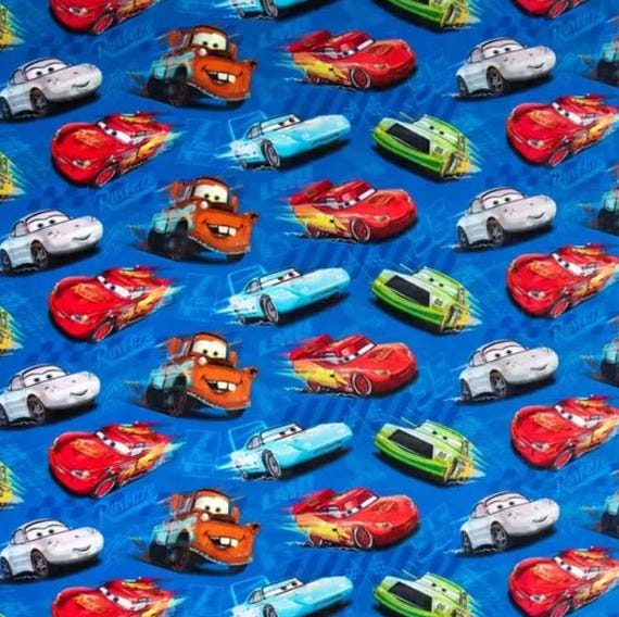 Disney Cars on Blue, Lightning McQueen, Mater, 100% Cotton Fabric by the Yard, Quilt Fabric, Apparel Fabric, Home Decor Fabric, Crafts, Boys