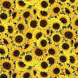 Packed Sunflower, Timeless Treasures, 100% Cotton Fabric by the Yard, Quilting, Apparel Fabric,Home Decor, Crafts, Bright Sunflowers, Leaves