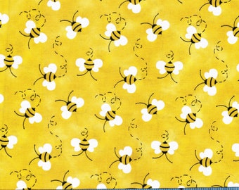 Bumble Bees on Yellow by Patty Reed Designs, 100% Cotton Fabric by the Yard, Quilt Fabric, Apparel Fabric, Home Decor Fabric, Craft Projects