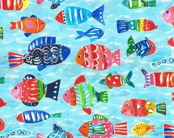 Tropical Fish on Blue Waters by Robert Kaufman, 100% Cotton Fabric by the Yard,Quilt Fabric,Apparel Fabric, Home Decor,Crafts, Colorful Fish