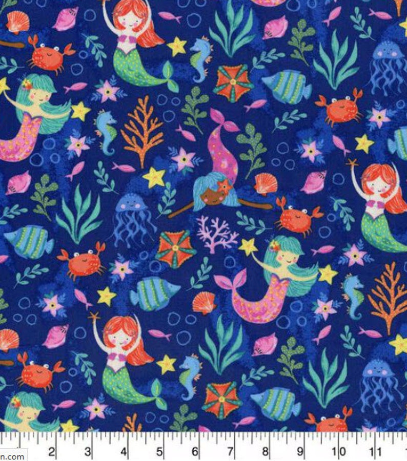 29 End of Bolt Underwater Mermaids, 100 Cotton Fabricrd, Quilting