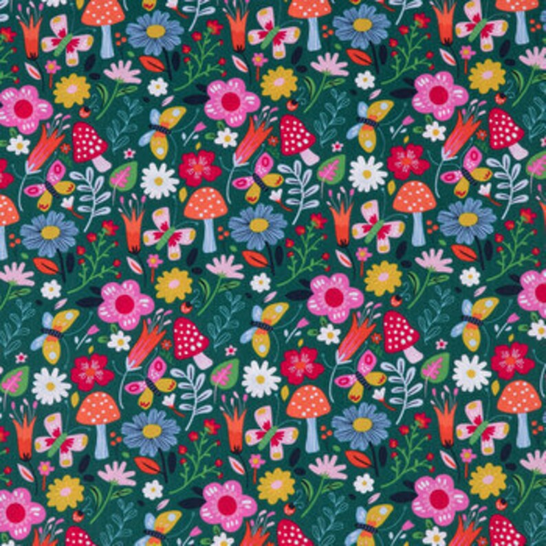 Mushroom Floral 100 Cotton Fabric by the Yardquilting Etsy