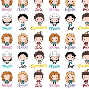 Friends Characters,100% Cotton Fabric by the Yard, Quilting,Apparel,Decor, Craft, TV Series Friends, Ross Rachel Joey Monica Phoebe Chandler