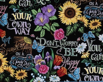 I've Got Sunshine, Springs Creative, Song Lyrics,100% Cotton Fabric by the Yard, Black, Colorful Print, Quilting, Apparel, Home Decor,Crafts