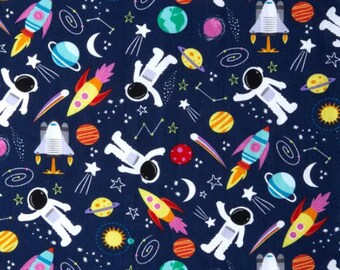 Blue Space Explorer, Robert Kaufman, 100% Cotton Fabric by the Yard, Quilting, Apparel, Home Decor, Crafts, Astronauts, Rockets, Planets