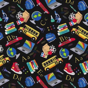 School Supplies, Fabric Traditions, 100% Cotton Fabric by the Yard, Quilting Fabric, Apparel Fabric, Home Decor, Crafts, Back to School