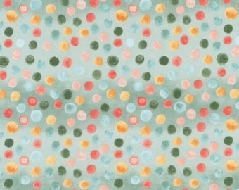 Sage and Peach Dots by Robert Kaufman, 100% Cotton Fabric by the Yard, Quilt Fabric, Apparel Fabric, Home Decor, Crafts, Polka Dot Print