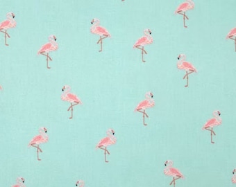 Flamingos on Teal, 100% Cotton Fabric by the Yard, Quilt Fabric, Apparel Fabric, Home Decor, Crafts, Pink Flamingos on Pale Teal Background