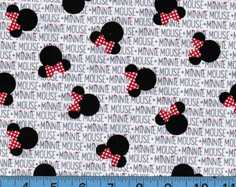 Disney Minnie Heads with Bows, 100% Cotton Fabric by the Yard, Quilt Fabric, Apparel Fabric, Home Decor, Crafts, Minnie Mouse Head with Bows