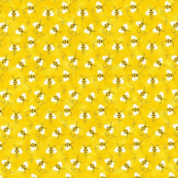 Bumble Bees on Yellow by Patty Reed Designs, 100% Cotton Fabric by the Yard, Quilt Fabric, Apparel Fabric, Home Decor Fabric, Craft Projects