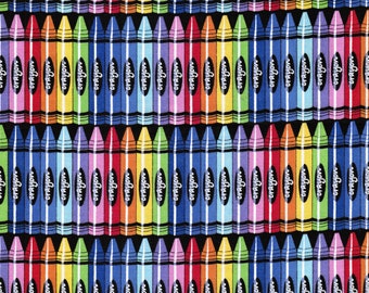 Rainbow Crayons, 100% Cotton Fabric by the Yard, Quilt Fabric, Apparel Fabric, Home Decor, Crafts Projects, Back to School, Assorted Colors