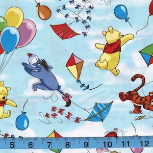 Winnie the Pooh Kites & Balloons, 100% Cotton Fabric by the Yard, Quilt Fabric, Apparel Fabric, Home Decor, Crafts, Piglet, Eeyore, Tigger