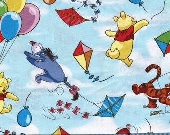 Winnie the Pooh Kites & Balloons, 100% Cotton Fabric by the Yard, Quilt Fabric, Apparel Fabric, Home Decor, Crafts, Piglet, Eeyore, Tigger