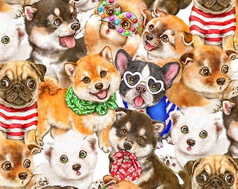 Packed Puppy by Studio E Fabrics, 100% Cotton Fabric by the Yard, Quilt Fabric, Apparel Fabric, Home Decor, Crafts, Whimsical Puppy Print