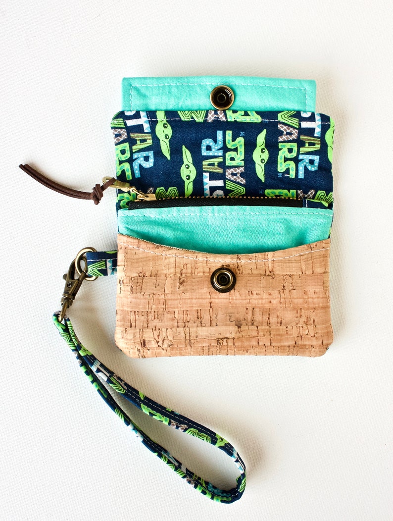 Cork Wallet Minimalist Wallet Small Wallet Star Wars Wallet Wristlet Disney Wallet Baby Yoda Wallet
