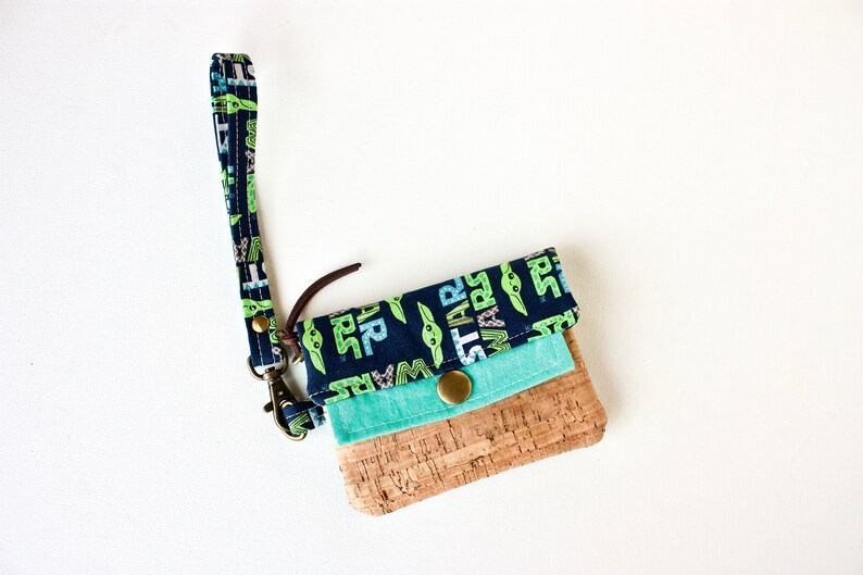 Cork Wallet Minimalist Wallet Small Wallet Star Wars Wallet Wristlet Disney Wallet Baby Yoda Wallet