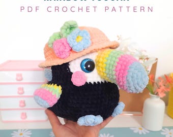 Rainbow Toucan Medium size Crochet Amigurumi Pattern - Bird Amigurumi Hugurumitoys