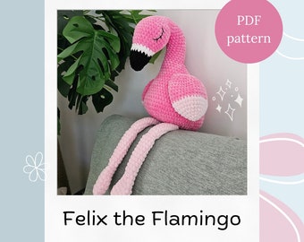 Crochet pattern - Felix the snuggle Flamingo - Amigurumi animals - Hugurumitoys