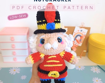 Nutcracker Amigurumi Crochet Pattern PDF – Low-Sew Christmas Crochet Toy, Cute & Festive Holiday Decoration