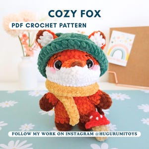 Cozy Fox Amigurumi Pattern PDF – Autumn Crochet Fox with Hat, Scarf & Cute Mushroom Bag