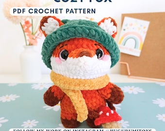 Cozy Fox Amigurumi Pattern PDF – Autumn Crochet Fox with Hat, Scarf & Cute Mushroom Bag